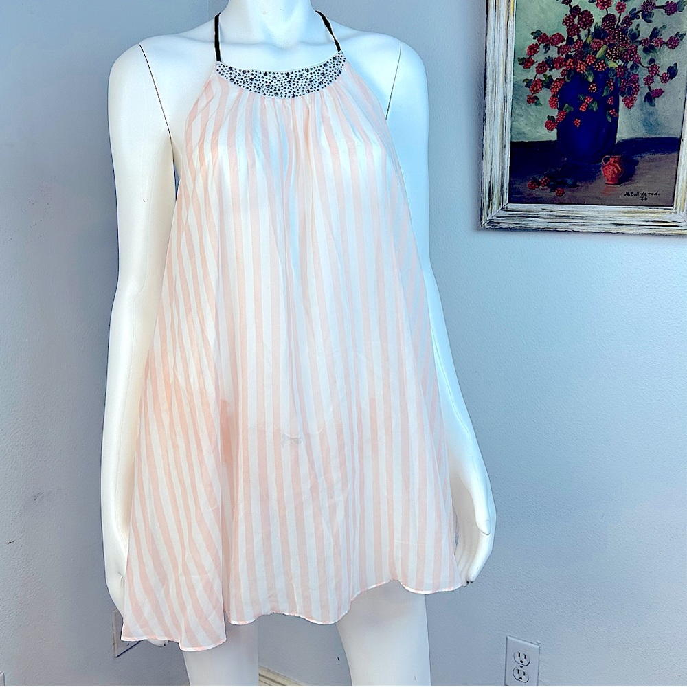 2 piece Vintage Victoria Secret sheer striped teddy w/ panties baby doll wedding